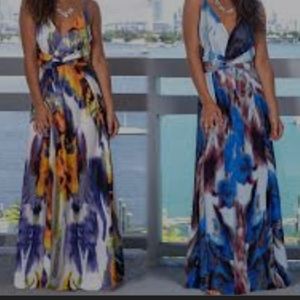 Long maxi floral sun jersey dress w/ pockets L XL